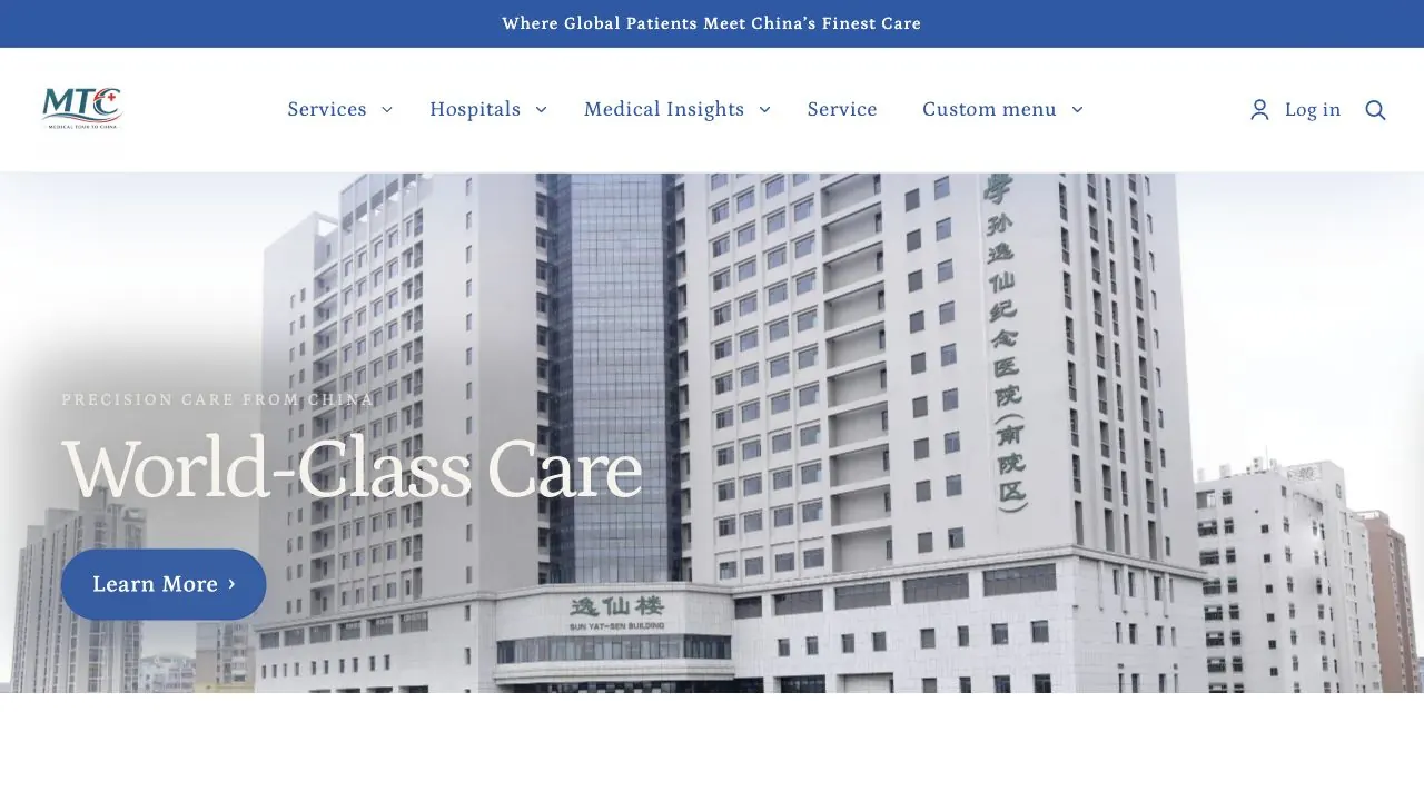 Medical Tour To China homepage hero screenshot.