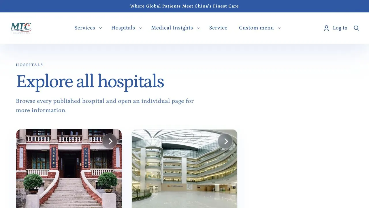 Hospital directory page for Medical Tour To China.