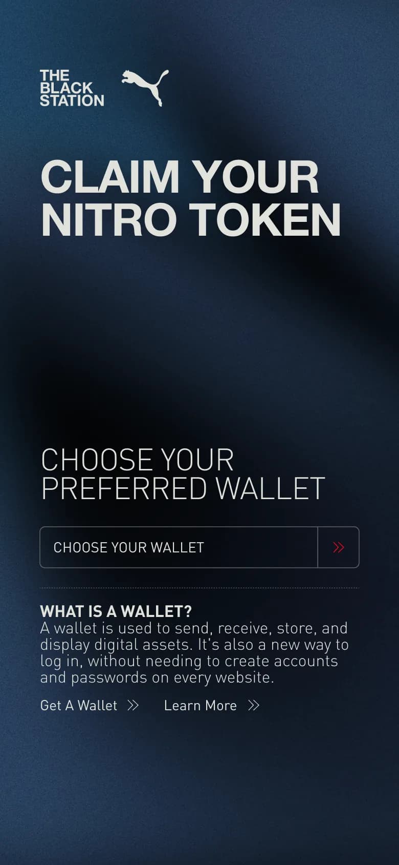 Puma Blackstation explainer screen answering what a wallet is inside the product flow.