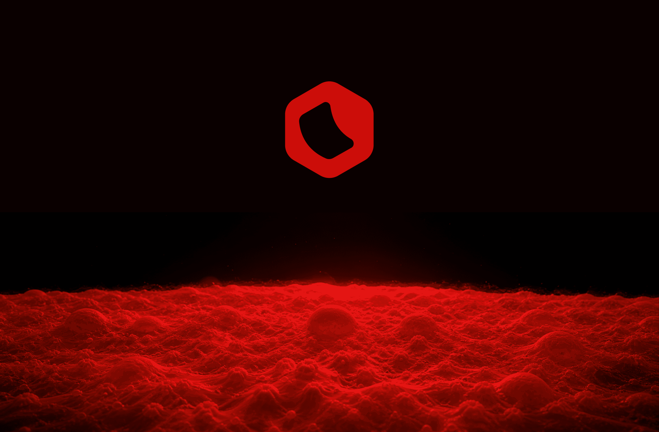 Selfso dense red ground brand frame with the mark above a glowing textured surface.