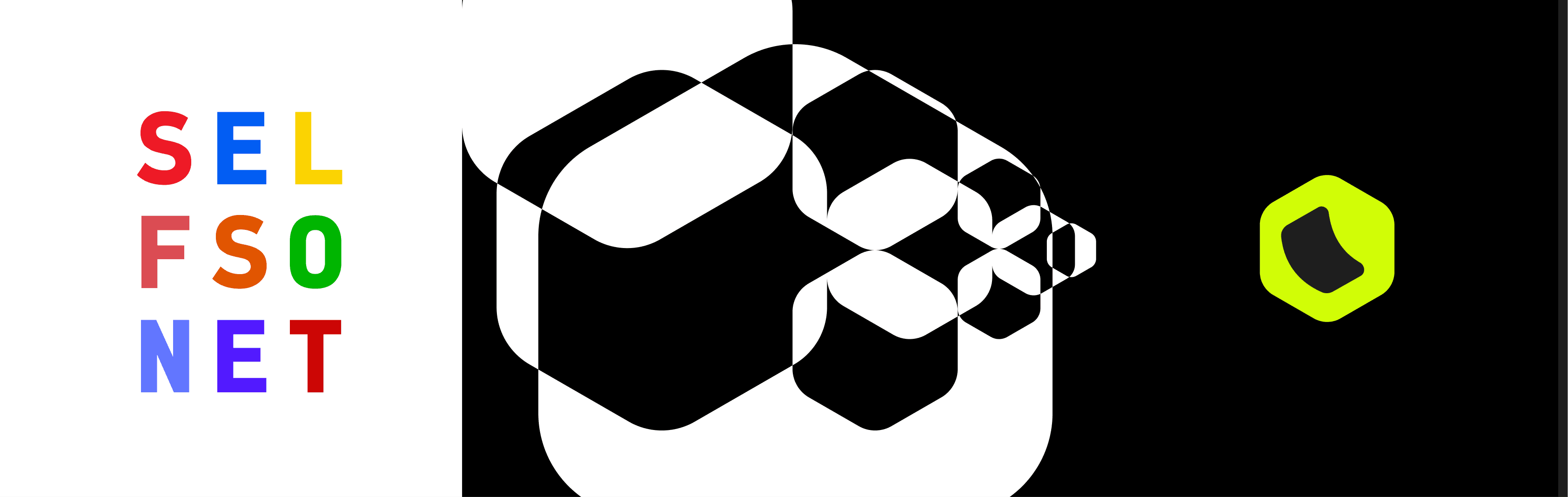 Selfso light wordmark and connected identity composition with neon product mark.